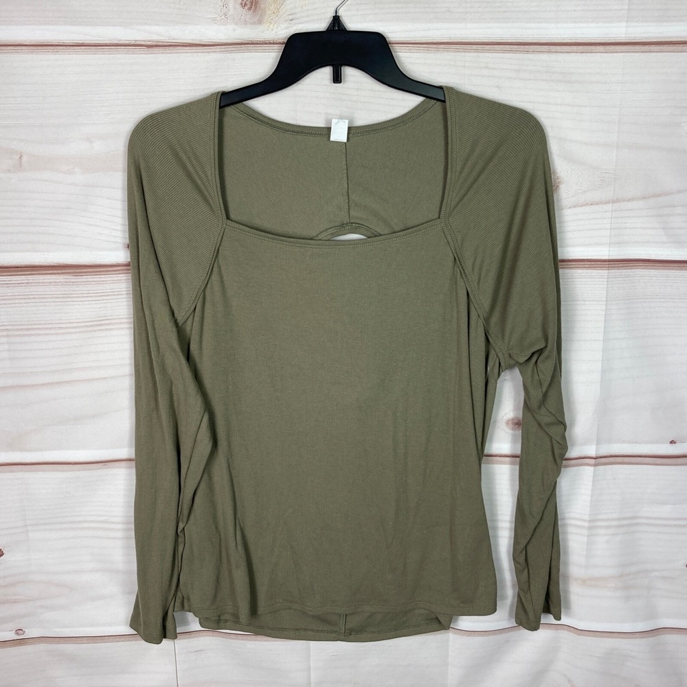 Old Navy Top Women 2X Green Ultra Lite Go Dry T-Shirt Square Neck Open Back Knit